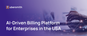 Ubersmith AI-Driven Billing Platform in USA for Enterprises in the USA — purple-toned banner featuring a close-up of hands on a laptop with a digital network overlay.