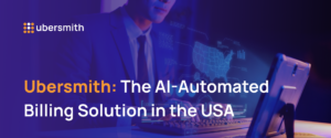 Ubersmith blog header — AI-automated billing solution in the USA, featuring a professional in a suit with a digital US map overlay on a dark blue background, AI-automated solution in USA.